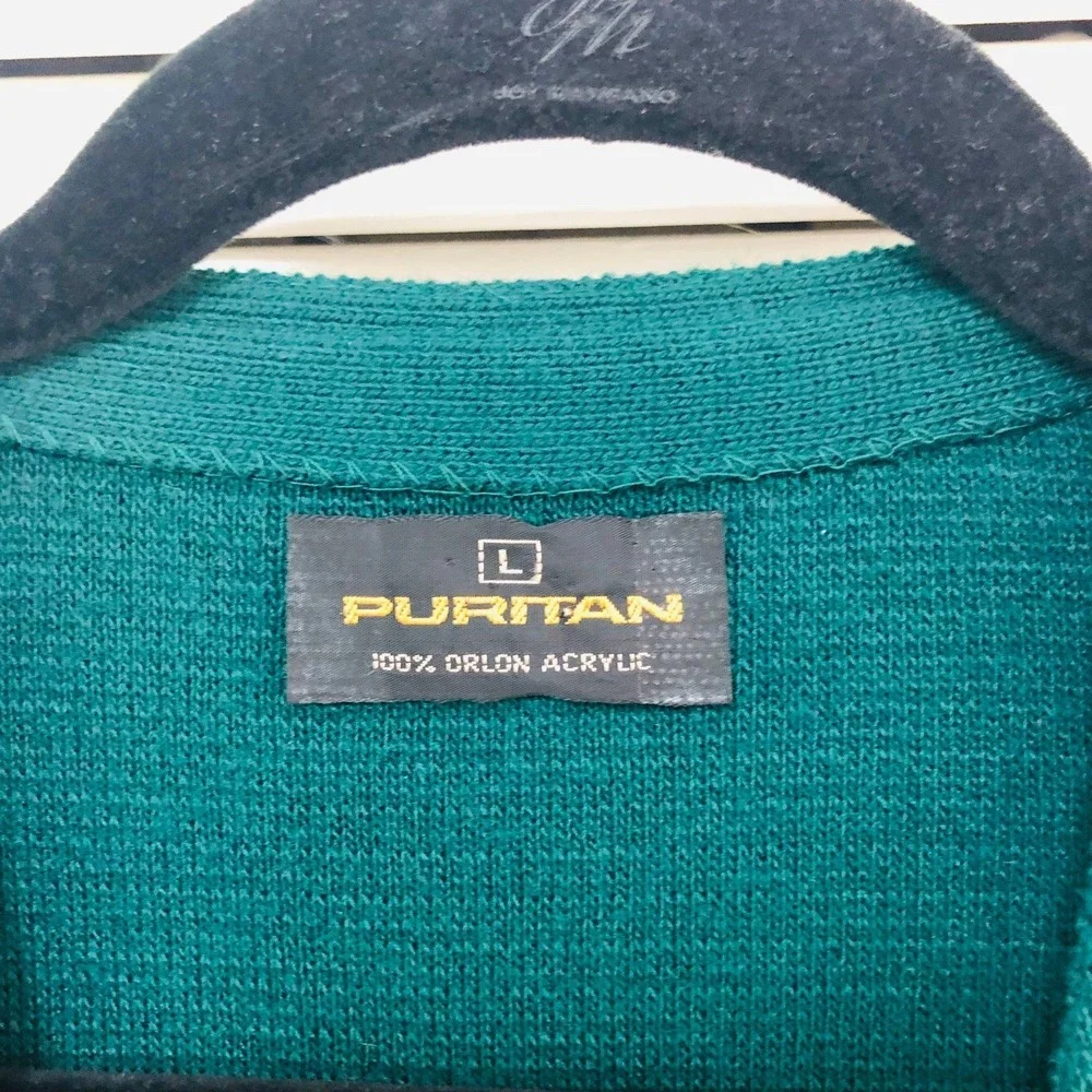 Vintage‎ Green Knit Cardigan Sweater Mens L Mr Rogers Academia Orlon Puritan